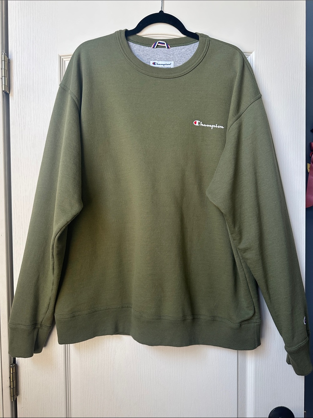 Champion Olive Green Crewneck Sweatshirt with Small Logo